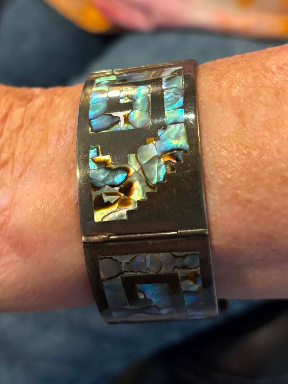 Vintage Taxco Abalone Shell Sterling Bracelet - Picture 4 of 6